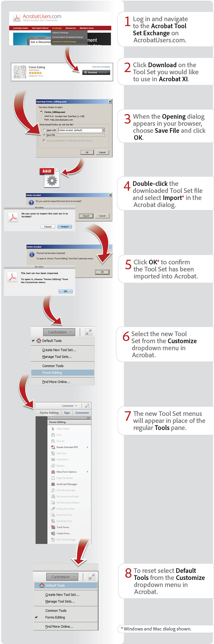 How to import a custom tool set using Acrobat XI Pro