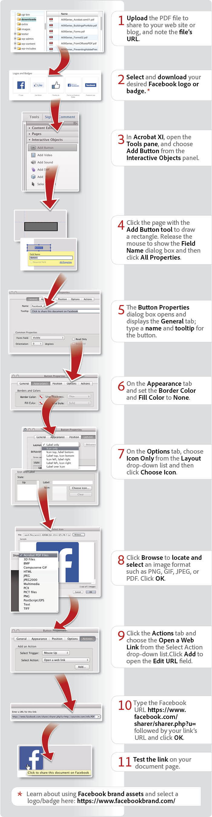 How to add a Facebook share button to PDF using Acrobat XI
