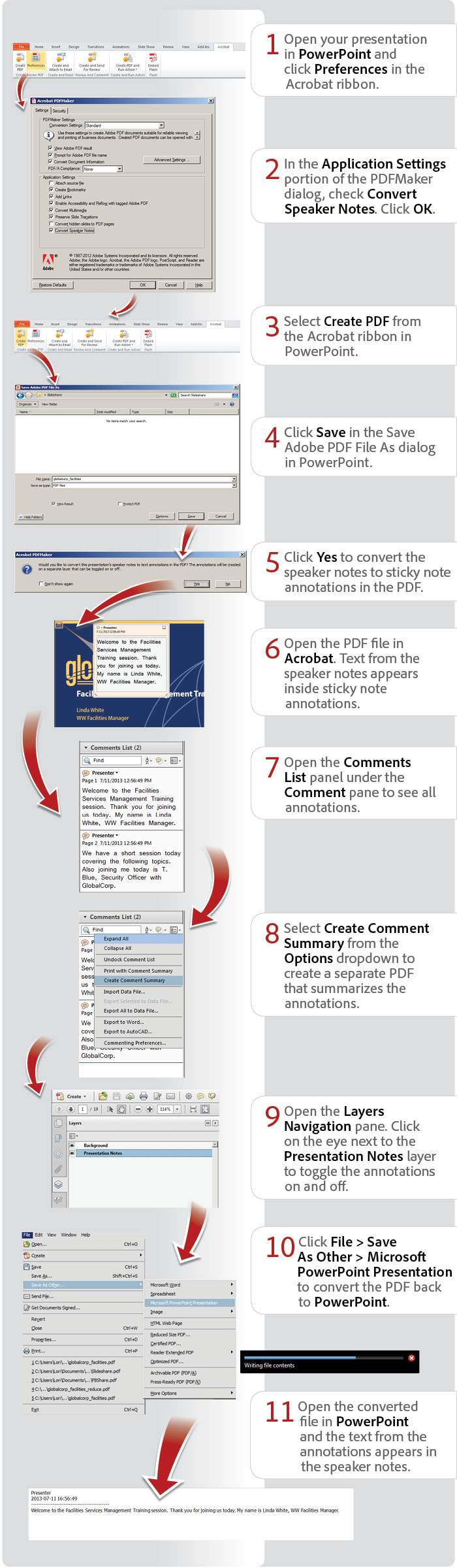 How to roundtrip PowerPoint speaker notes using Acrobat XI Pro